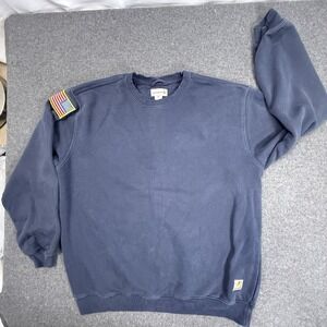 Carhartt Navy Crewneck Sweatshirt XL Workwear Flag Patch USA Heavy